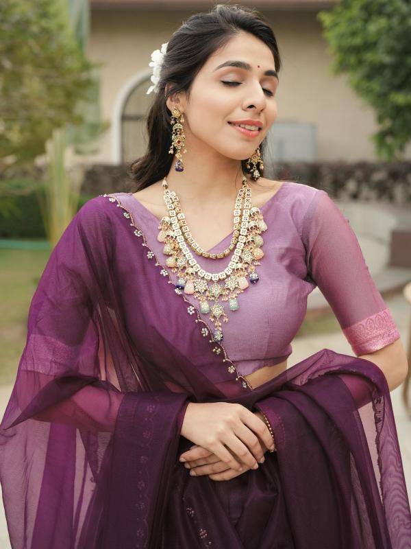 GRTN 8134 Shimmar WINE Heavy embroidered lehengha choli